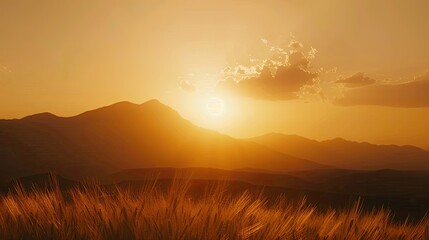 Obraz premium Golden Sunset Over Majestic Mountains