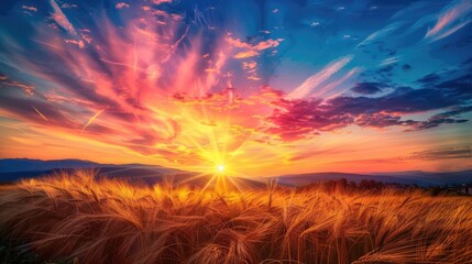 Serene Sunset Over Agricultural Landscape