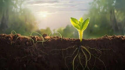 a small plant growing in the soil
 - obrazy, fototapety, plakaty
