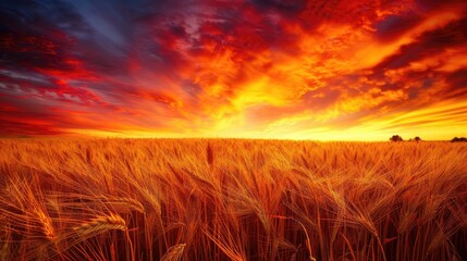 Golden Sunset Over Ripe Wheat Field - Captivating Nature Landscape