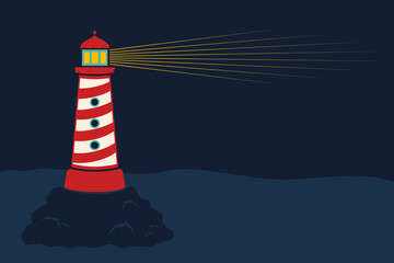 Vector illustration of lighthouse is on the rock.