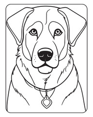 Dog Coloring Page for Kids, Cute Dog Vector, Dog black and white, Dog illustration