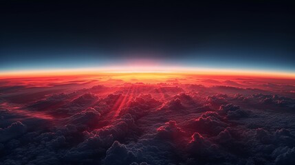 Breathtaking aerial view of cloudscape at sunset with vibrant colors - obrazy, fototapety, plakaty