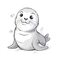 Obraz premium Cute seal on white background. Vector illustration in cartoon style.
