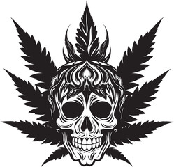 Leafy Skullscape Cannabis Inspired Skull Emblem Budskull Vector Skull with Cannabis Leaf Vector Icon