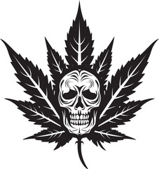 Leafy Skullscape Cannabis Inspired Emblem Cannaskull Crest Marijuana Vector Symbol