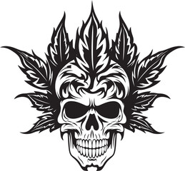 GanjaGlow Emblem Cannabis Skull Logo Skullscape Mark Skull with Cannabis Icon