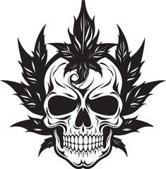 Fototapeta premium Mariabone Logo Cannabis Vector Emblem Skullscape Vision Skull with Cannabis Symbol