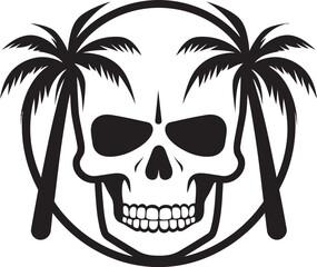 Palm Cranium Skull with Palm Icon Skull Oasis Emblem Palm Vector Symbol
