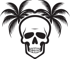 Skull Island Oasis Palm Vector Emblem Palm Bone Skull Logo Design