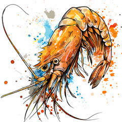 Illustration of a tiger prawn on a grunge background.