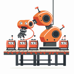 Fototapeta premium Industrial robot assembly line. Robotic arm. Vector illustration in flat style