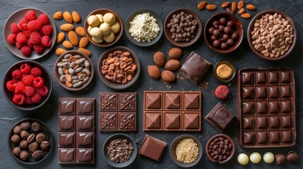 Assorted Chocolates and Nuts Arranged in Bowls - obrazy, fototapety, plakaty