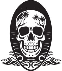 SurfSkull Shoreline Surfboard Vector Emblem Skullboard Shredder Skullhead Emblem Icon