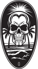 CoastalSkull Beach Logo Design SurfSkull Coastline Surfboard Vector Symbol
