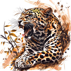 Leopard in the wild. Hand drawn vector illustration for your design