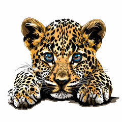 Leopard portrait with blue eyes. Vector illustration of a wild animal.