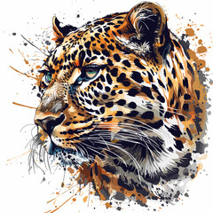 Leopard portrait in grunge style. Hand drawn vector illustration.