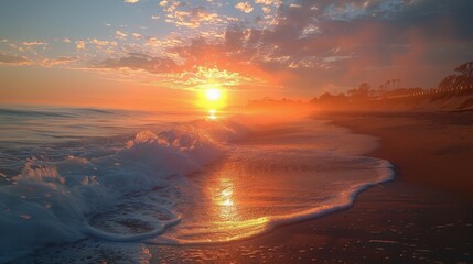 Sun Setting Over Water at Beach