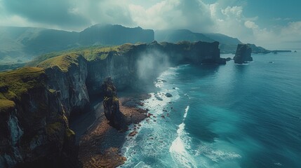 Aerial View of Cliffs and Ocean
