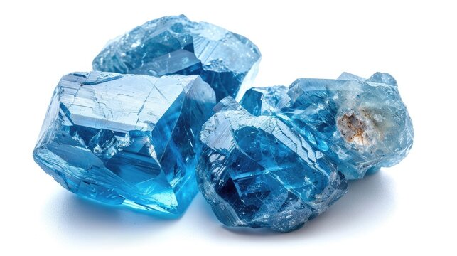 London Blue Topaz Rough Gemstone on White Background - Precious Blue Stone in its Natural Shape