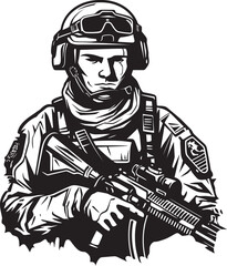 Armed Guardian Soldier with Weapon Icon Sentinel Defender Assault Rifle Emblematic Logo