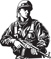 Tactical Warrior Soldier and Gun Icon Vigilant Guardian Military Rifle Logo