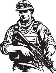 Fototapeta premium Armed Guardian Soldier with Weapon Badge Sentinel Guardian Assault Rifle Soldier Icon
