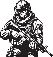Guardian Gunman Soldier Holding Rifle Emblem Tactical Trooper Military Logo Design