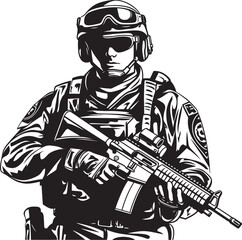 Rifle Guardian Tactical Logo Icon Strategic Sentinel Soldier with Assault Rifle