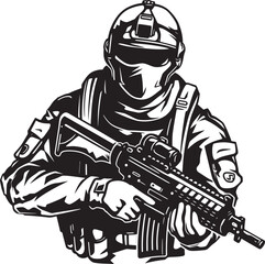 Fototapeta premium Vigilant Guardian Soldier Emblem Design Firearm Protector Military Logo Icon