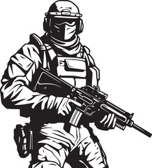 Assault Vigilance Military Logo Design Guardian Warrior Soldier Holding Assault Rifle