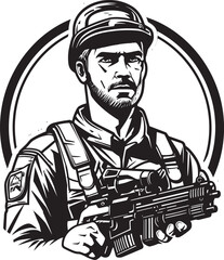 Tactical Guardian Soldier Emblem Design Rifle Defender Military Logo Icon