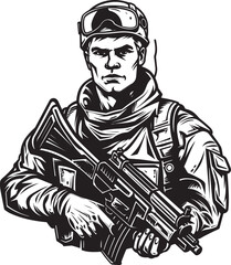 Rifle Defender Military Logo Icon Strategic Sentinel Soldier with Rifle
