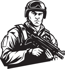 Guardian Warrior Soldier Holding Assault Rifle Combat Vigilance Rifle Emblem Design