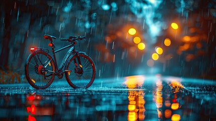 World bicycle day concept International holiday june 3, bicycle with blur rainy lights effect background, banner, card, poster with text space - obrazy, fototapety, plakaty