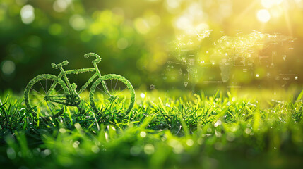World bicycle day concept International holiday june 3, bicycle with green nature grass background, banner, card, poster with text space - obrazy, fototapety, plakaty