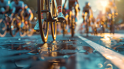 World bicycle day concept International holiday june 3,  Group of cyclists Participated in the activity Car Free Day campaign on September 22, blur background, banner, card, poster with text space