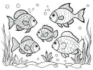 Coloring book page of fish line art  vector customized design on different variant - obrazy, fototapety, plakaty