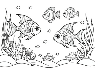 Coloring book page of fish line art  vector customized design on different variant