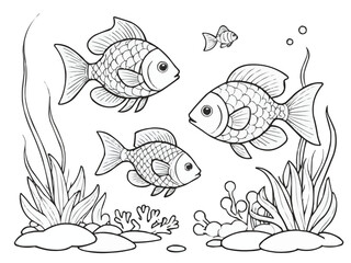 Coloring book page of fish line art  vector customized design on different variant