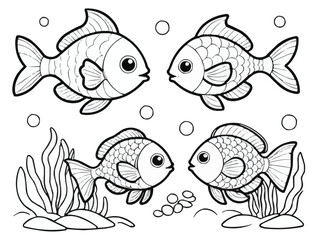 Coloring book page of fish line art  vector customized design on different variant