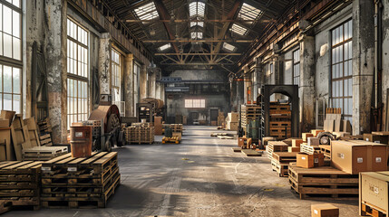 Dark and Aged Industrial Interior with Rusty Metal and Broken Machinery, Creepy Atmosphere - obrazy, fototapety, plakaty
