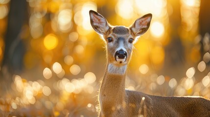 Majestic deer basking in a golden, sparkling light, soft tones, fine details, high resolution, high detail, 32K Ultra HD, copyspace