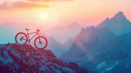 World bicycle day concept International holiday june 3, bicycle with sunset scenery landscape background, banner, card, poster with text space - obrazy, fototapety, plakaty