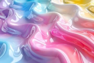 Obraz premium 3d render of colorful wavy plastic background, pastel rainbow colors