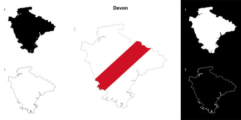 Devon blank outline map set
