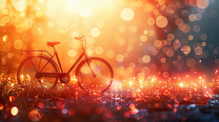 World bicycle day concept International holiday june 3, bicycle with bokeh light blur effect background, banner, card, poster with text space