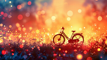 World bicycle day concept International holiday june 3, bicycle with bokeh light blur effect background, banner, card, poster with text space - obrazy, fototapety, plakaty