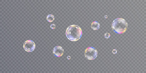 Soap bubbles isolated on a transparent background for vector illustrations.